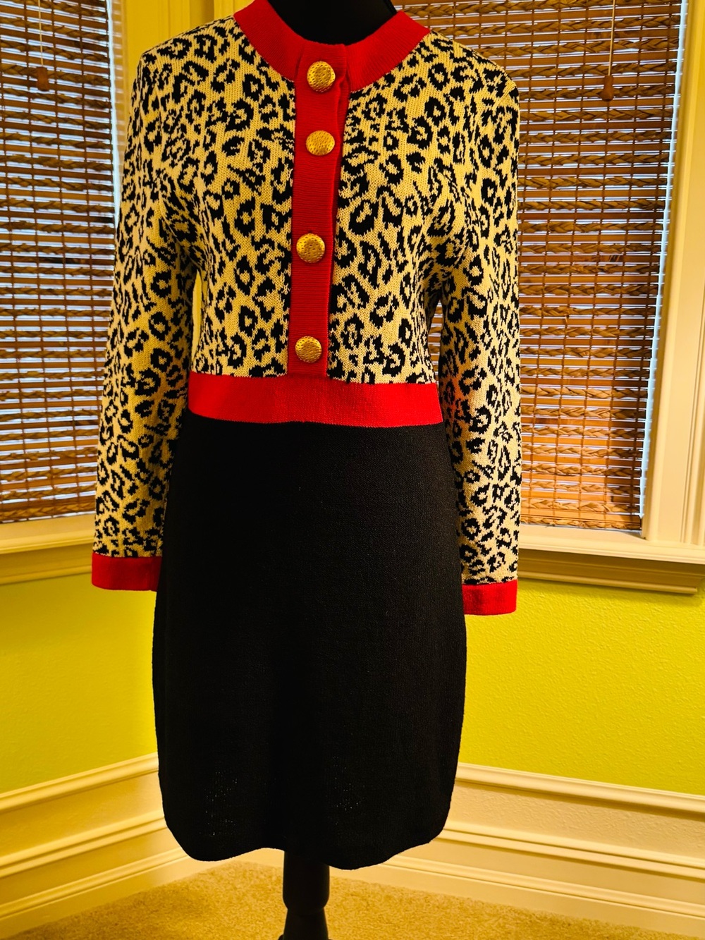 Steve Fabrikant for Neiman Marcus Navy, White & Red Knit Dress